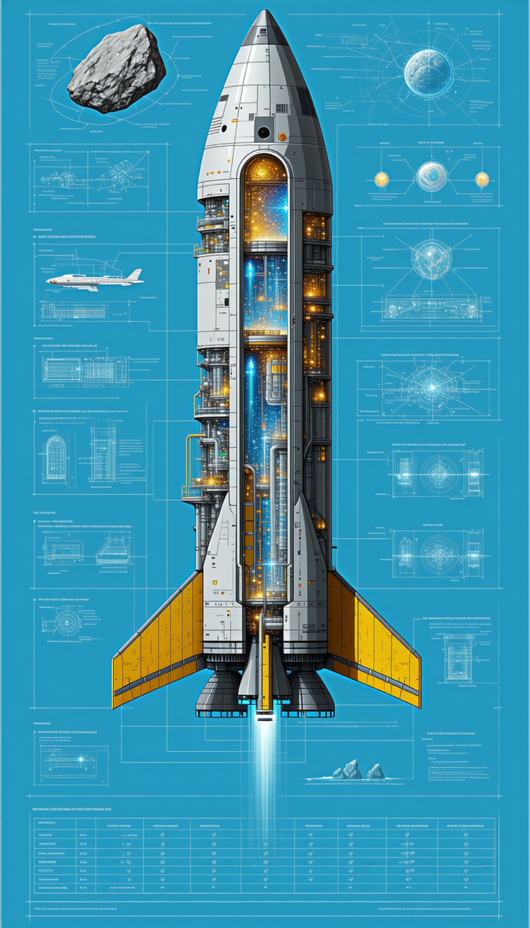 A Large Space Shuttle Is Shown In A Blue And Yellow Color Scheme