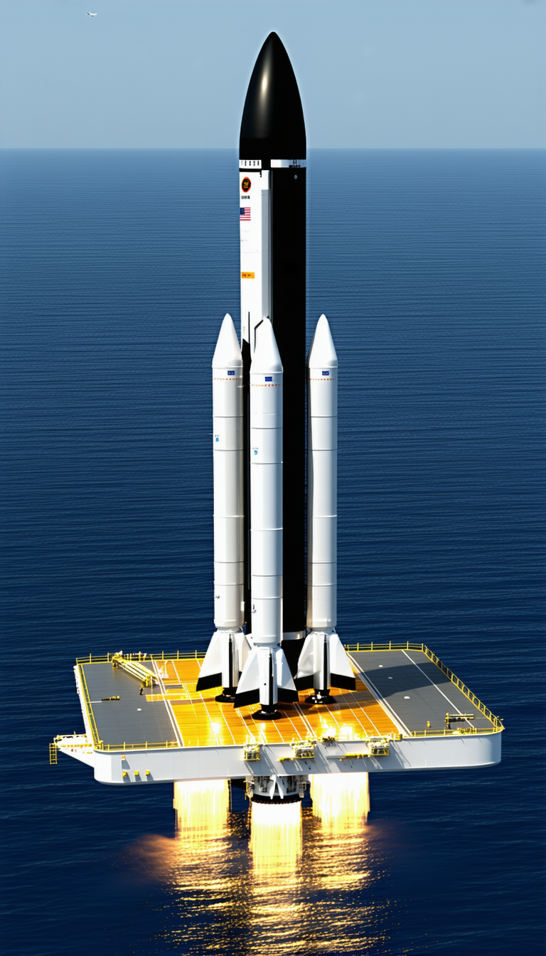 A Large White Rocket Ship, Which Appears To Be A Space Shuttle, Sitting On A Yellow Platform