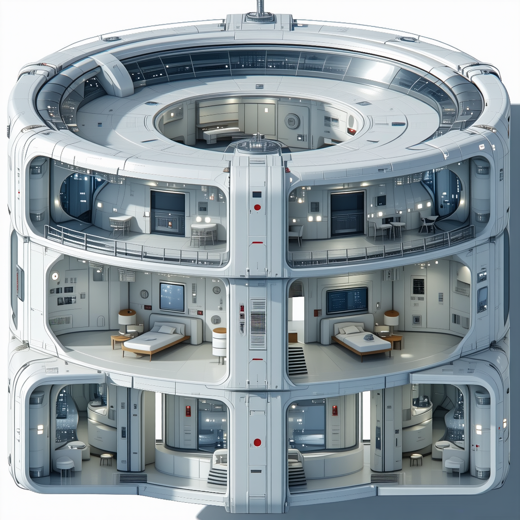 The Image Is A 3d Model Of A Large, Round, White Building With Many Rooms