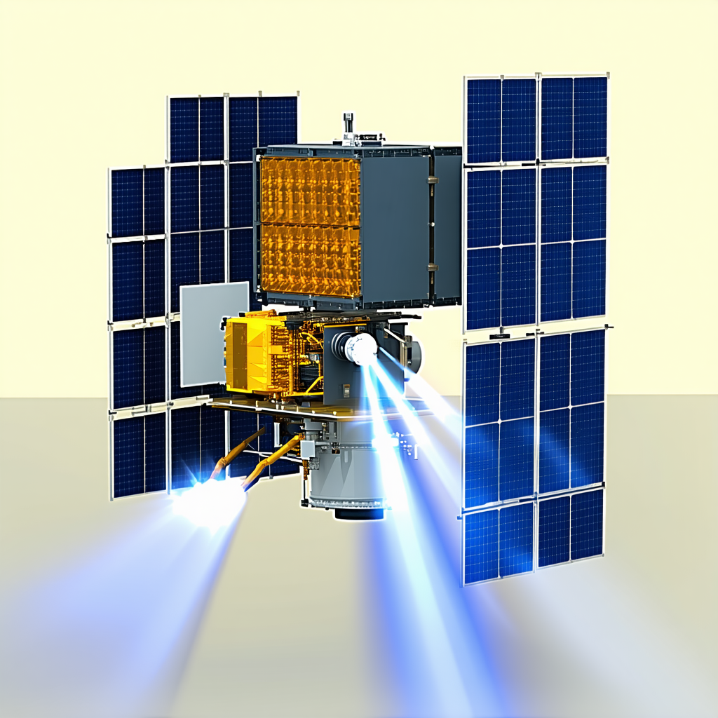 A Spacecraft Is Shown In A Computer-generated Image, With A Bright Light Shining From Its Front