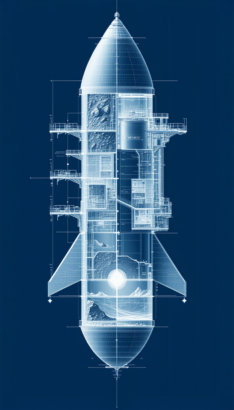 A Space Shuttle Is Shown In A Blue And White Drawing