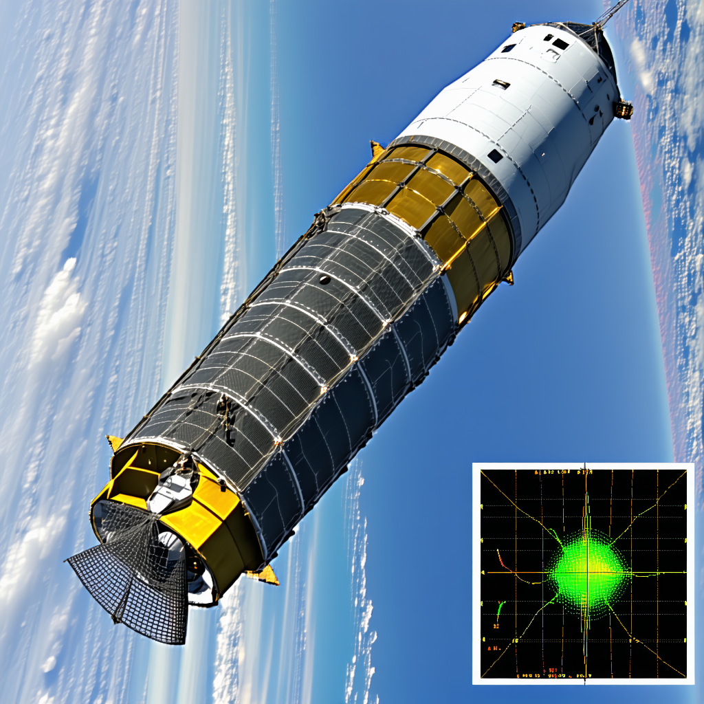 A Large Spacecraft, Possibly A Satellite Or A Space Shuttle, Flying High In The Sky