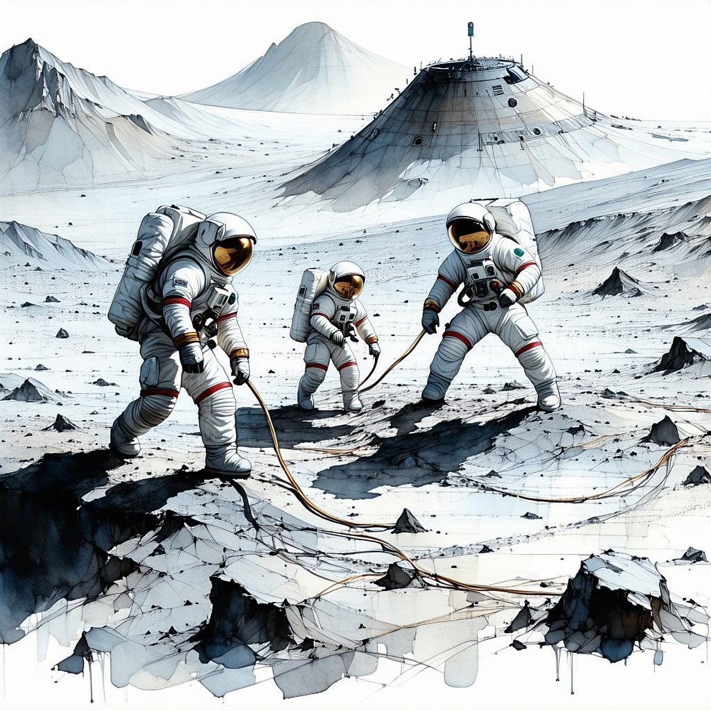 In The Image, There Are Three Astronauts Standing On A Rocky Surface, Possibly On The Moon