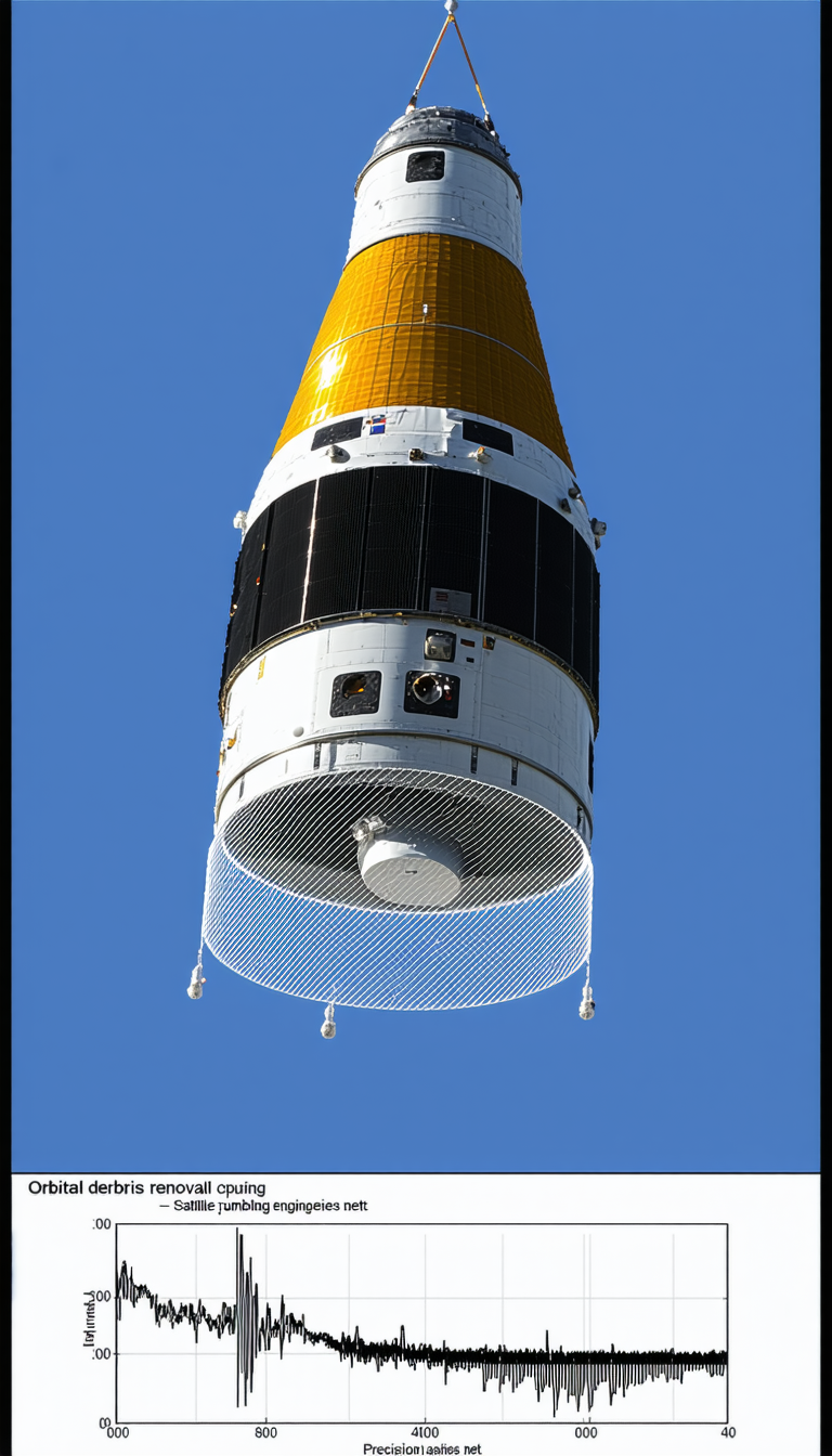 A Large White Space Shuttle With A Yellow Tip, Flying High In The Blue Sky