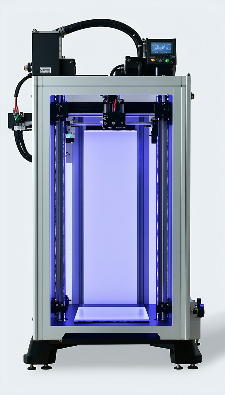 A Large, Blue, And White Machine With A Clear Glass Door