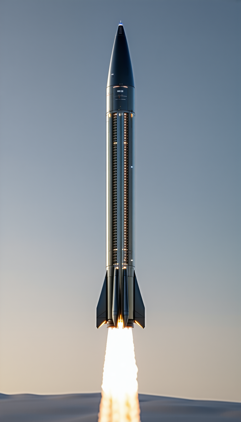 A Rocket Is Seen In The Sky, With Its Engine Lit Up