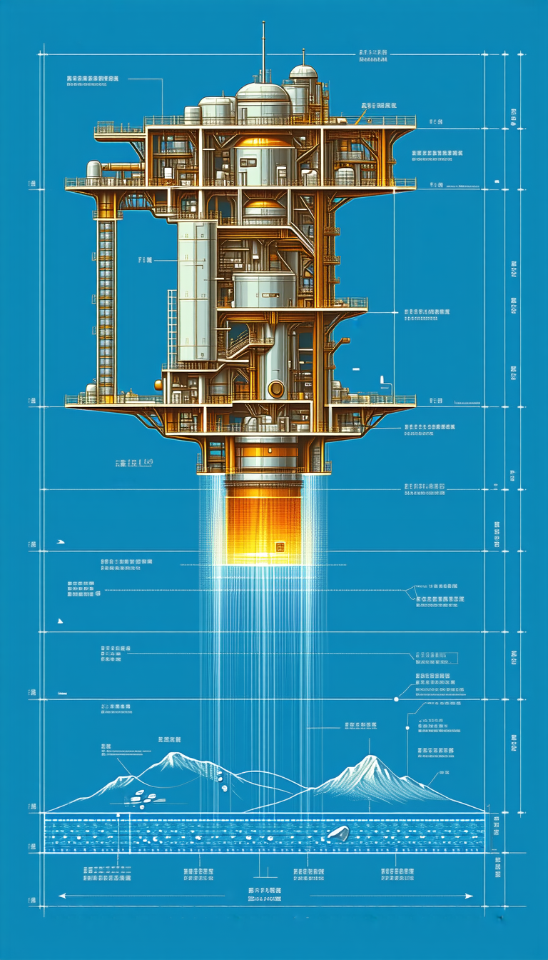 A Large Industrial Machine Is Shown In A Blue And White Drawing