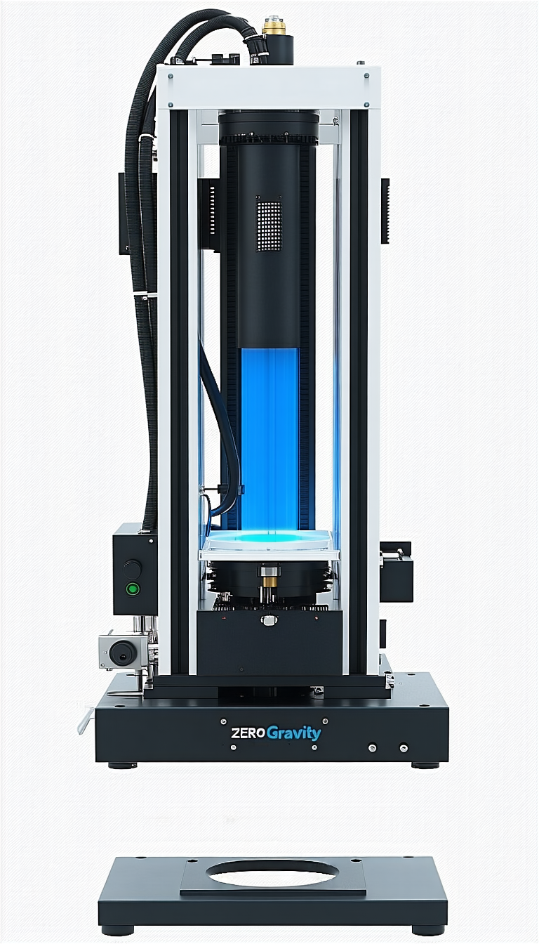 A Large, Black, And Blue Machine With A Blue Light On Top