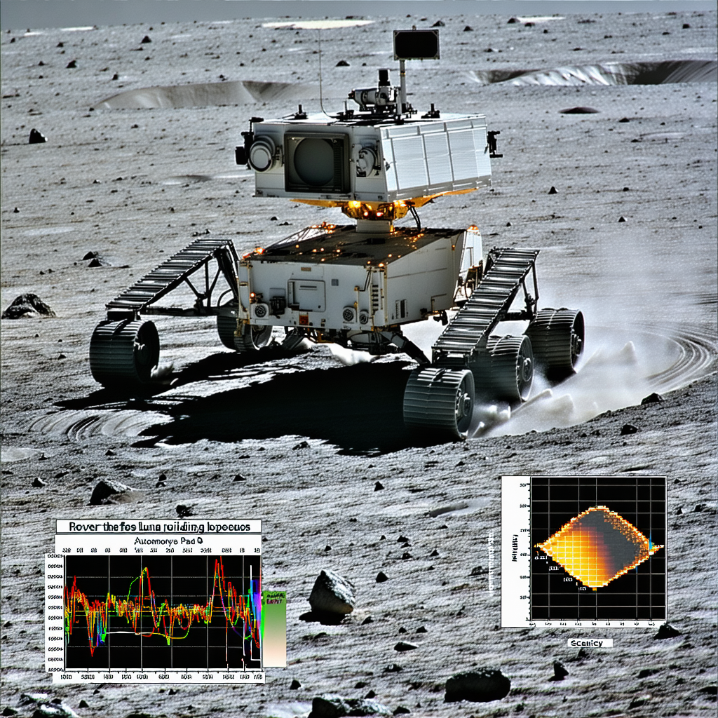 A White Robotic Vehicle, Possibly A Rover, Driving Across A Rocky Terrain