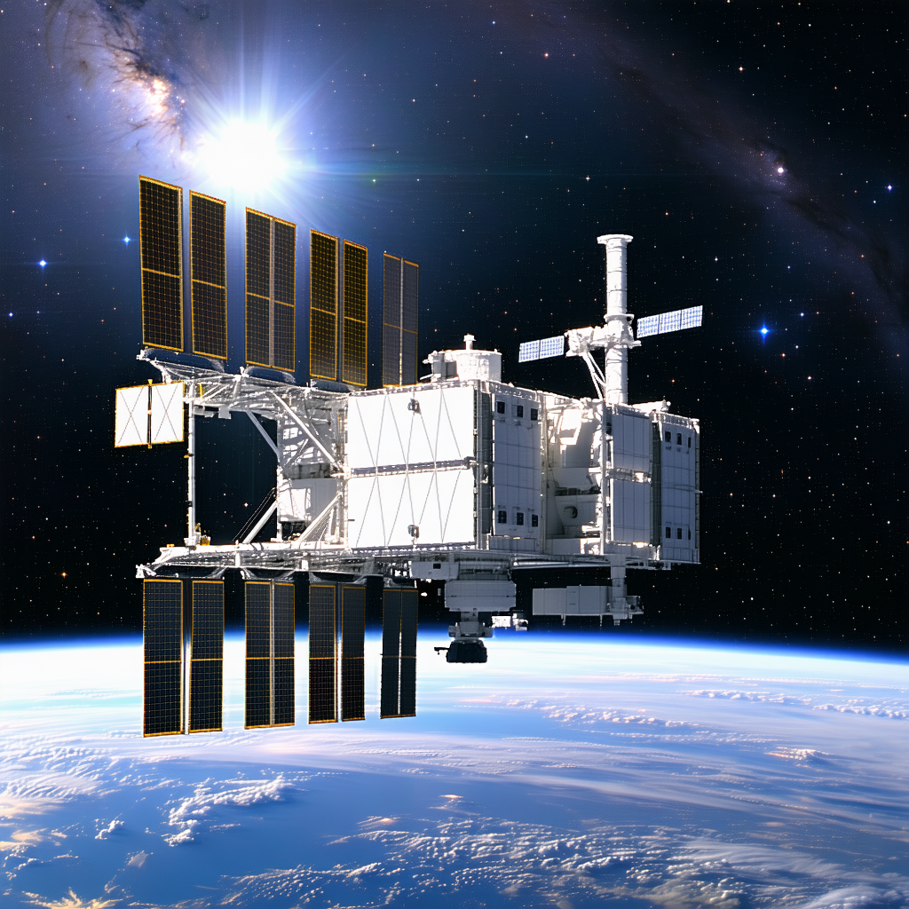 A Large Space Station Floating In The Sky
