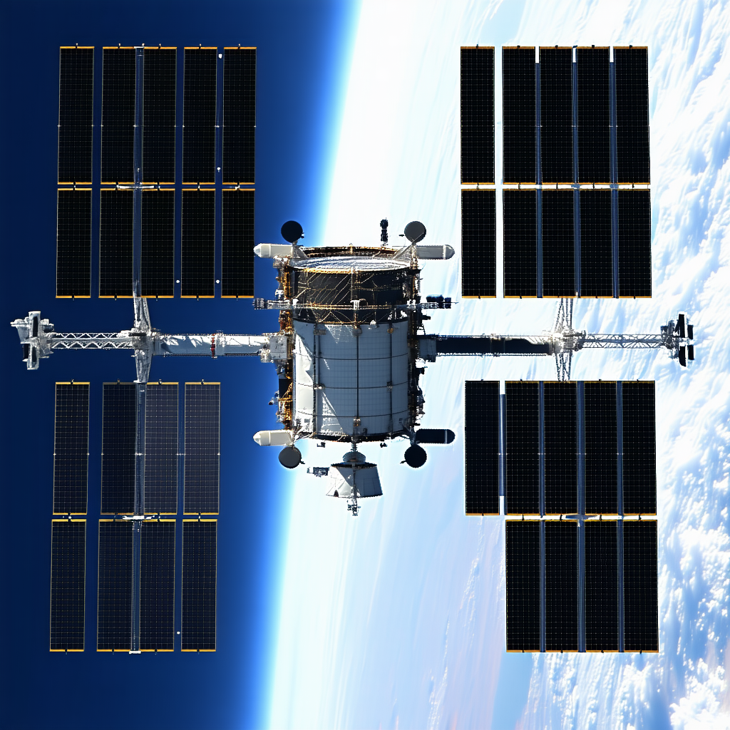 A Space Station With A Large Satellite Dish On Top Of It