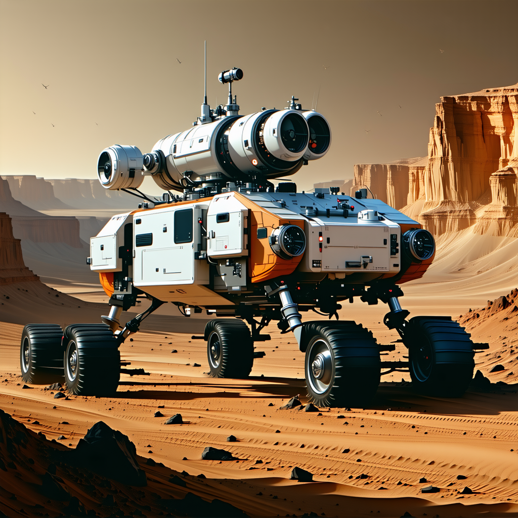 A Futuristic Vehicle Is Driving Across A Desert Landscape