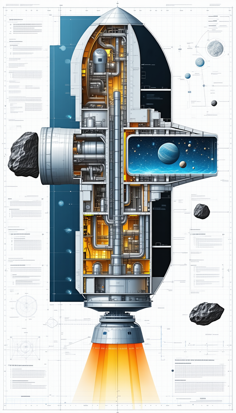 In This Image, There Is A Large, Detailed Drawing Of A Space Station