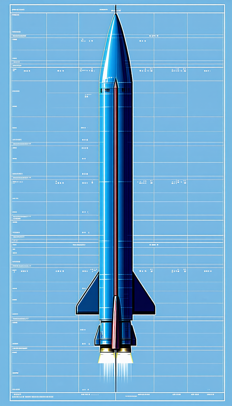 A Blue And White Rocket Ship Is Shown In A Drawing