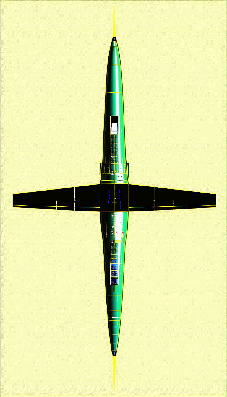 A Green Airplane With A Large Wing, Sitting On A Yellow Background