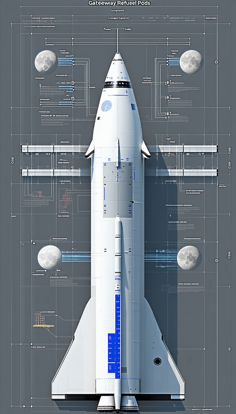 A Space Shuttle Is Shown In A Diagram, With A Moon And A Rocket On Either Side Of It
