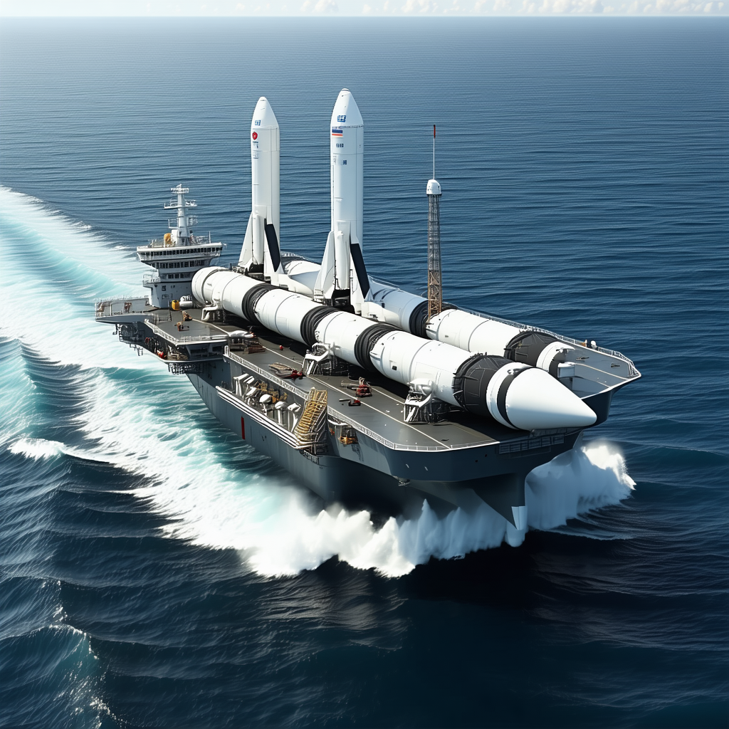 A Large Boat Floating On The Water, Carrying A Space Shuttle On Its Back