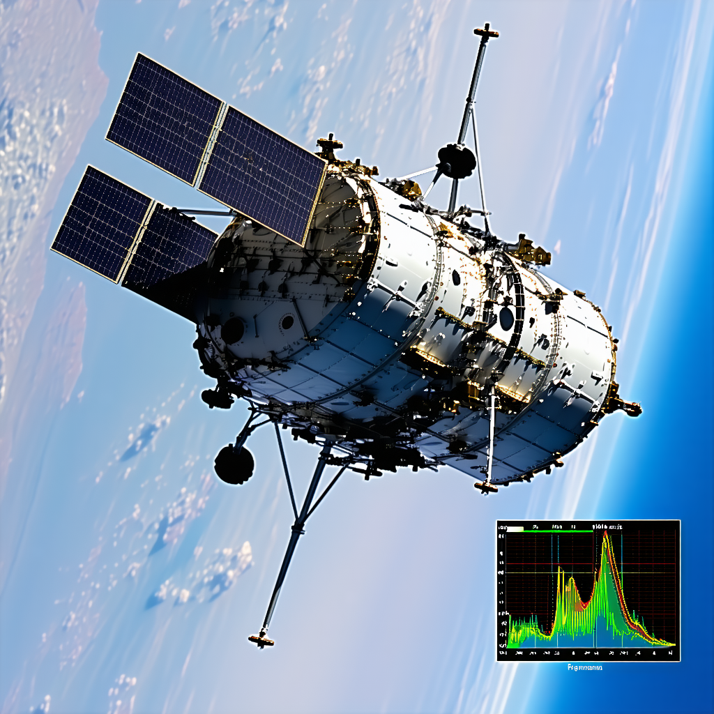 A Space Shuttle Flying Through The Sky, With A Large Satellite Attached To The Side Of It
