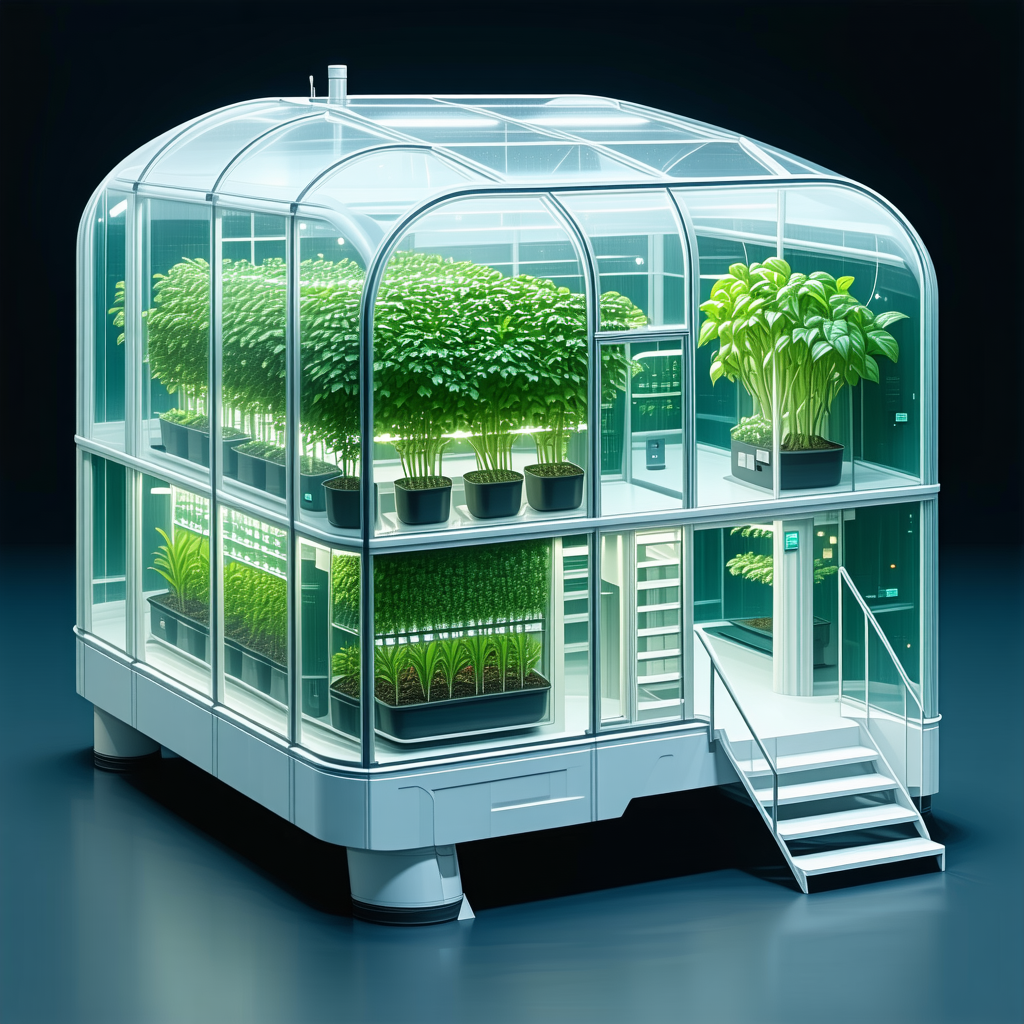 A Large, Modern Greenhouse With A Variety Of Plants Inside