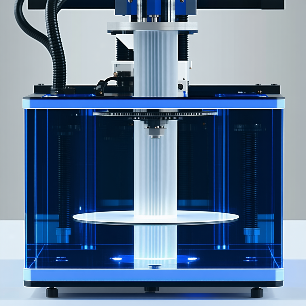 A Blue And White Machine Is Sitting On A White Table