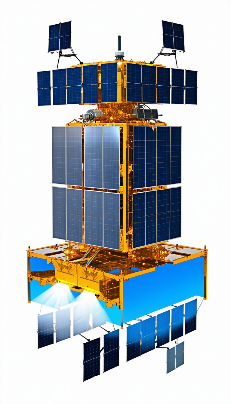A Large, Multi-layered Spacecraft With A Solar Panel On The Side