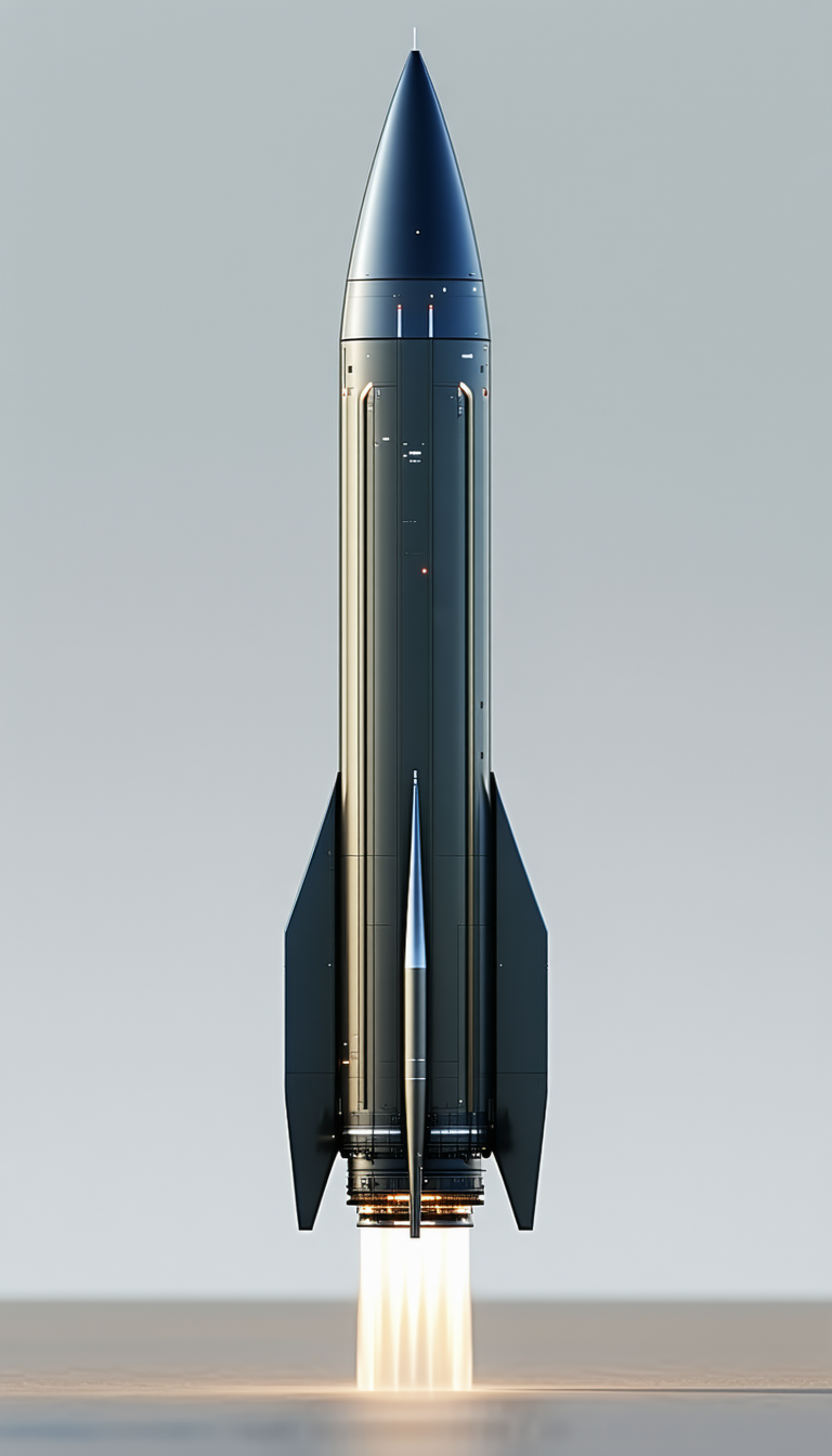A Large Black Rocket Is Shown In A Close-up View