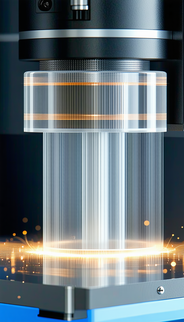 A Clear Glass Cylinder With A Yellow Stripe On It