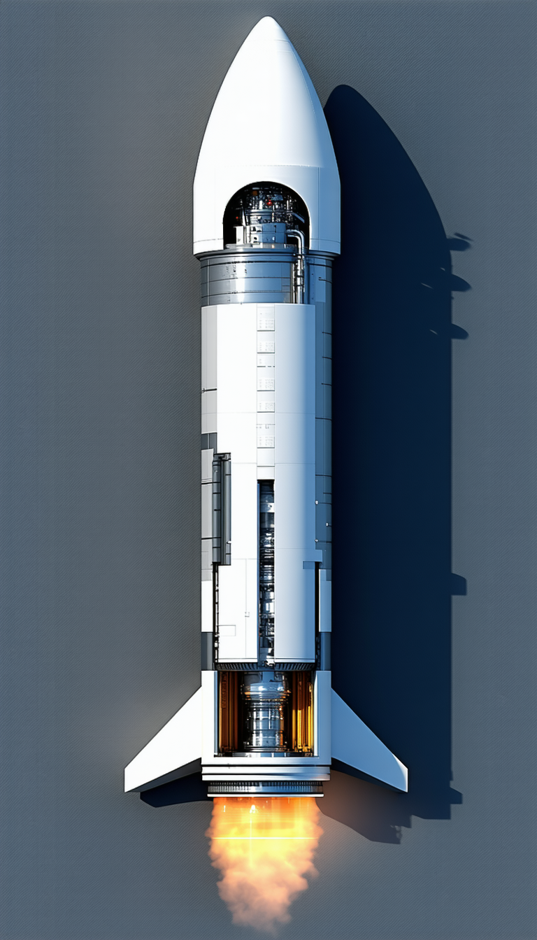A White Rocket Ship Is Shown In A Close-up View