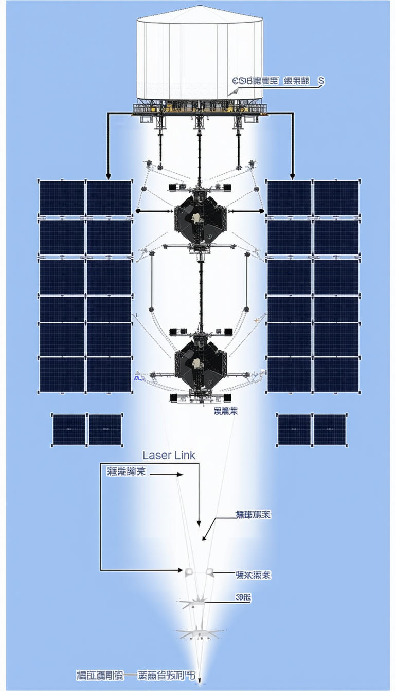 The Image Is A Diagram Of A Space Station, Showing The Various Components And Their Connections
