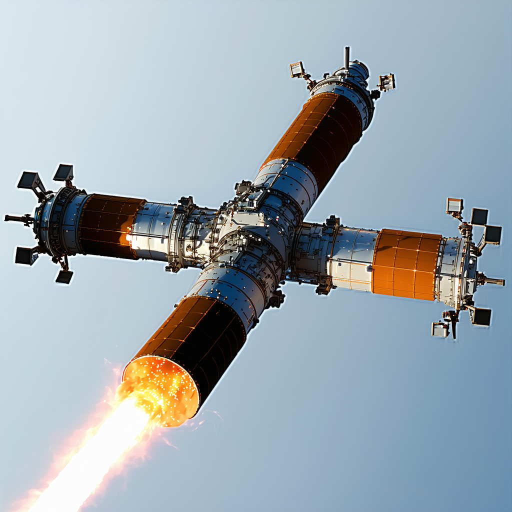 A Rocket Is Flying Through The Sky, With Its Engine On