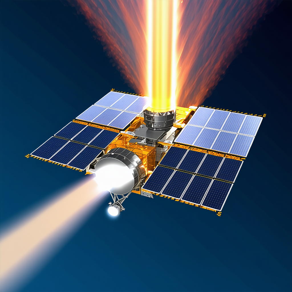 A Spacecraft Is Shown In A Close-up View, With Its Solar Panels And Other Components Clearly Visible