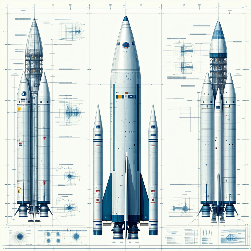 A Blue Rocket Ship Is Shown In A Drawing, With A Smaller Rocket Ship Next To It