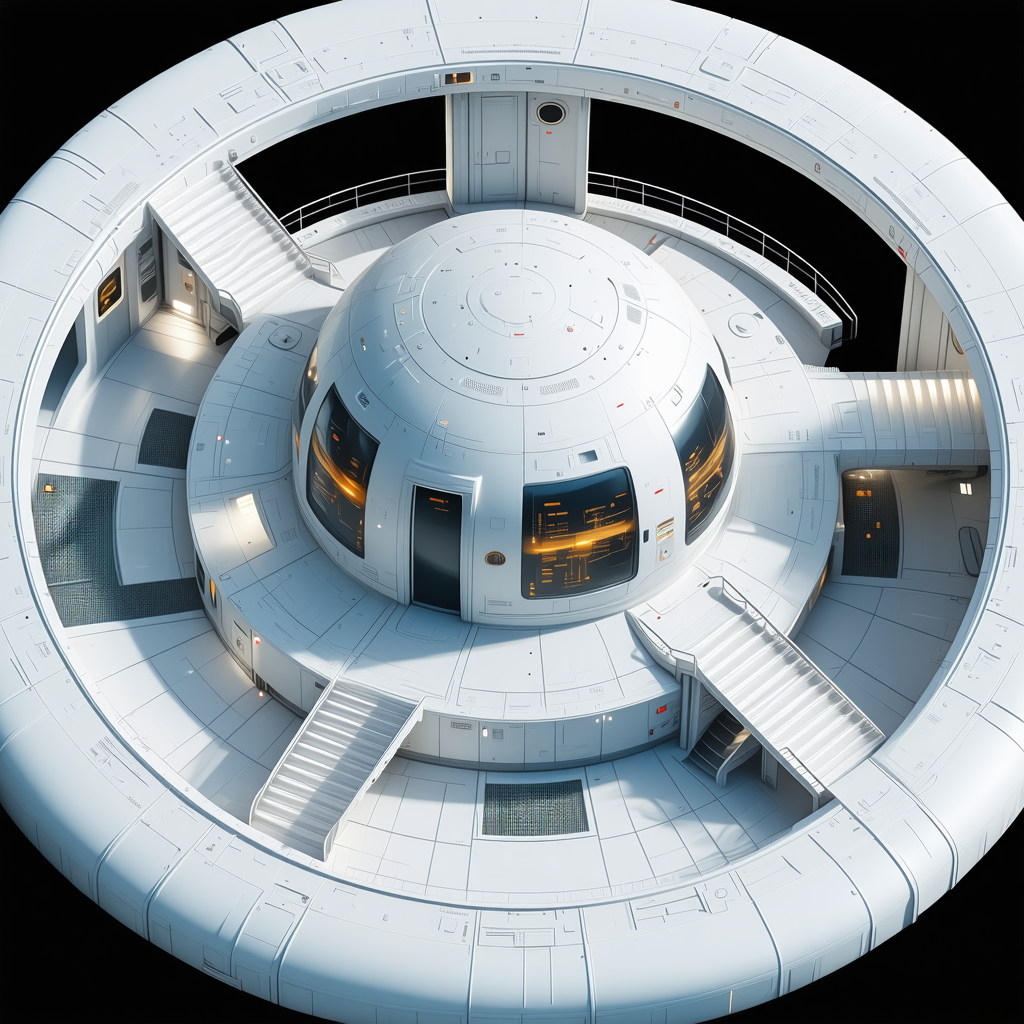 A White, Round Space Station Is Shown In A 3d Rendering