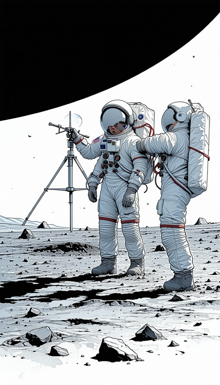 In The Image, There Are Two Astronauts Standing On A Rocky Surface, Possibly On The Moon