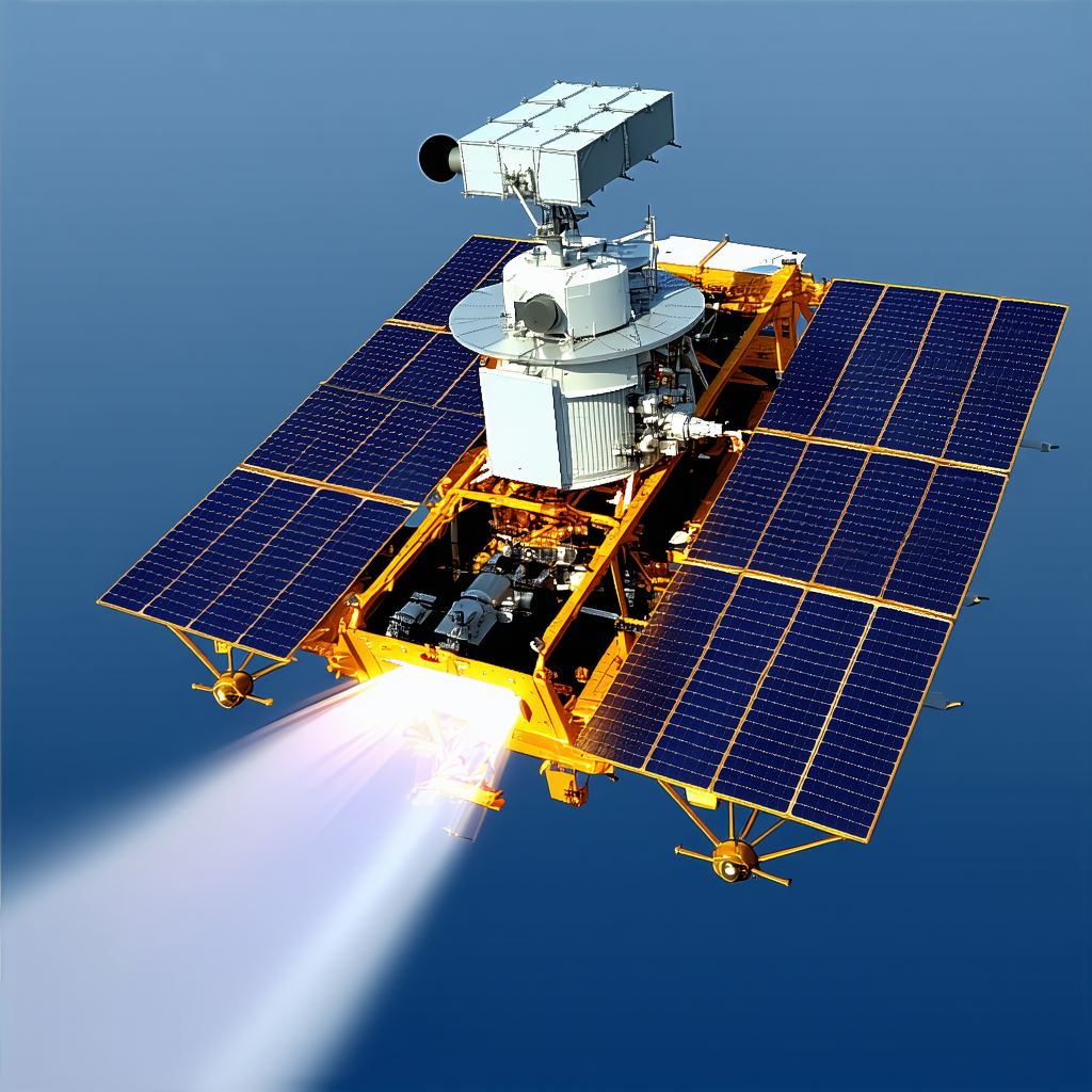 A Spacecraft With A Large Solar Panel On Its Side