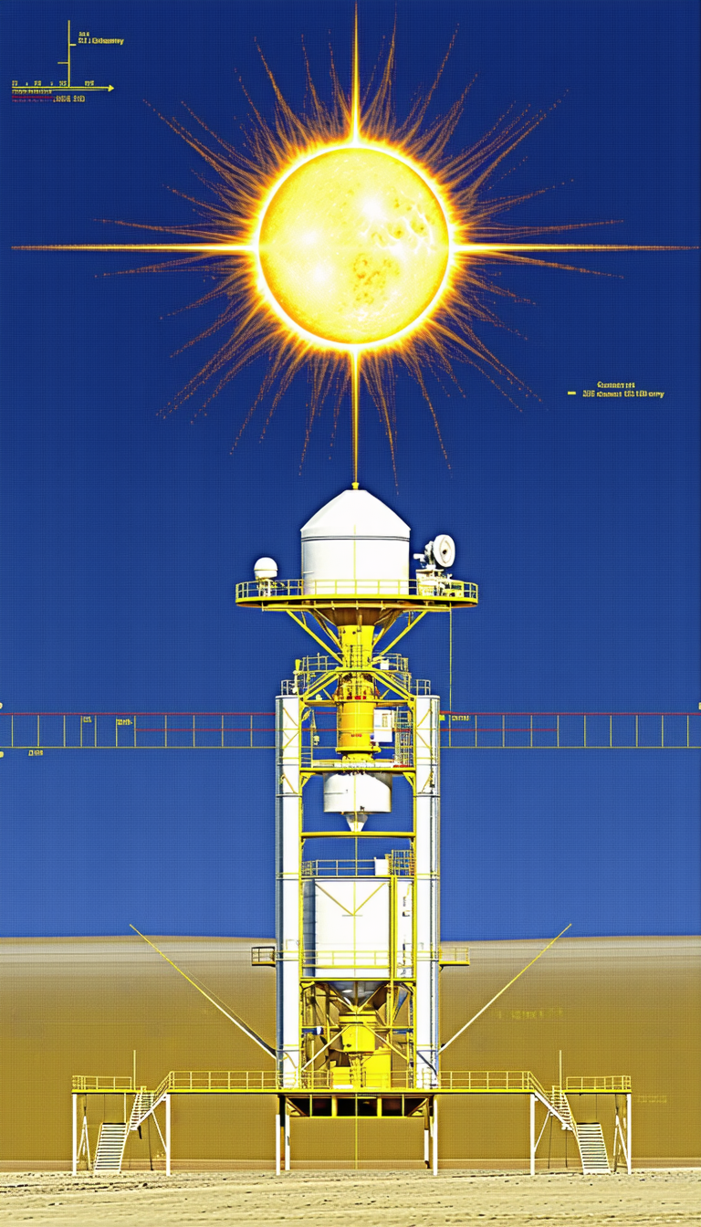 A Large White Tower With A Yellow Top, Which Is Situated In A Desert-like Environment
