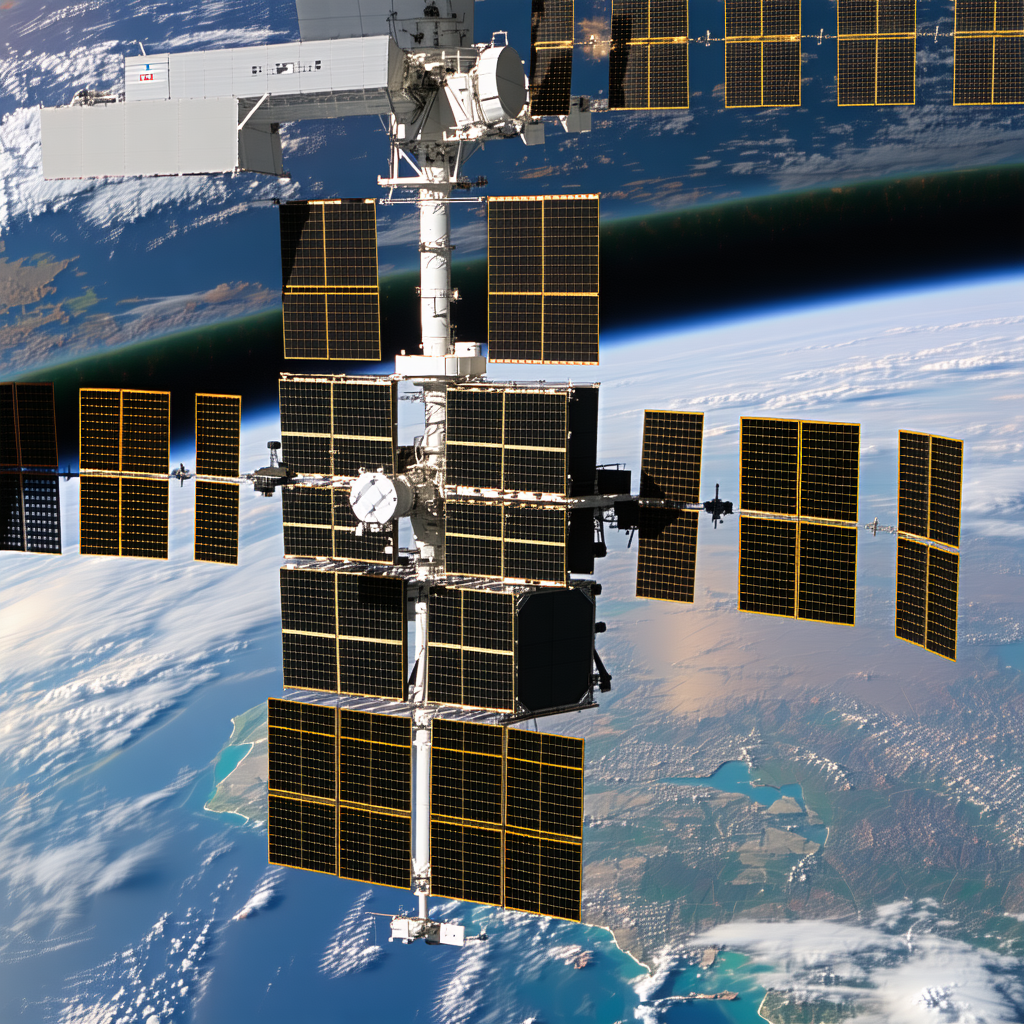 A Space Shuttle Is Seen From Below, With Its Solar Panels And Other Equipment Clearly Visible