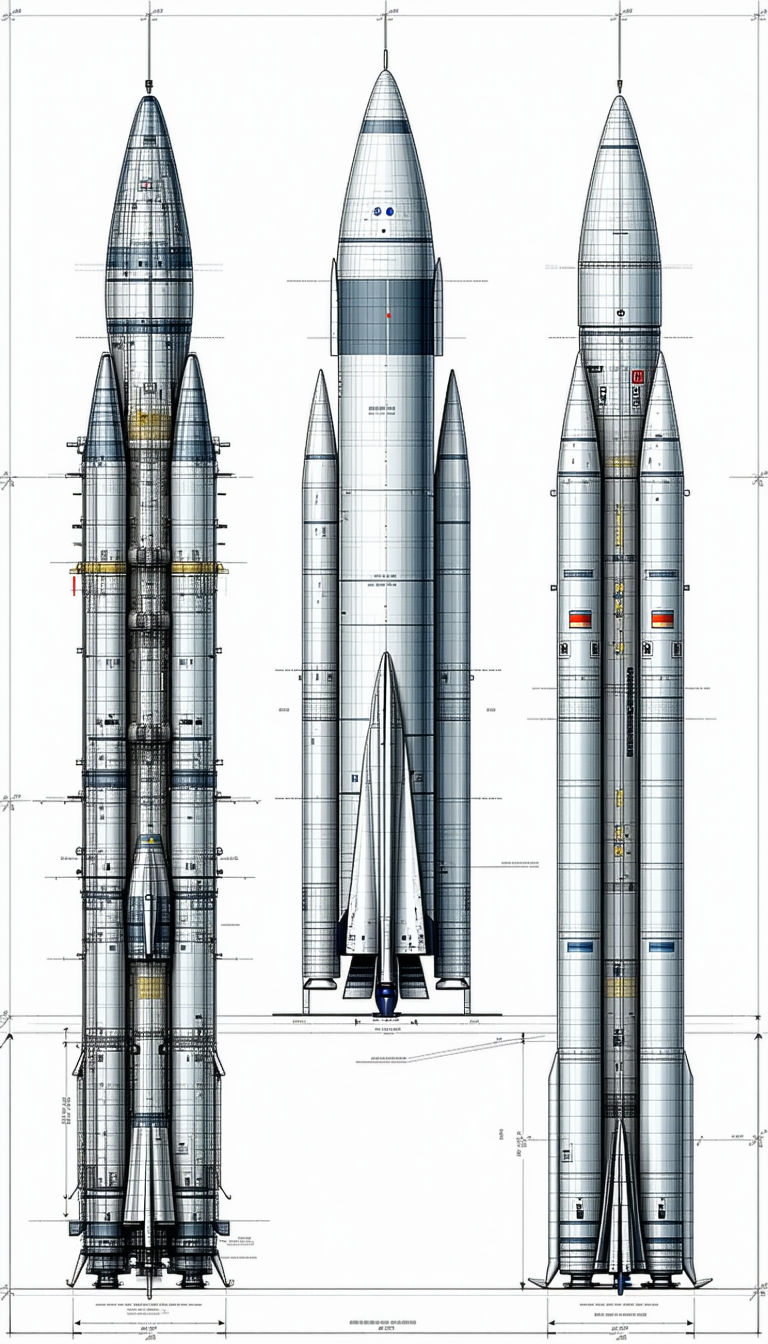 A Drawing Of A Rocket Ship Is Shown In Three Different Stages