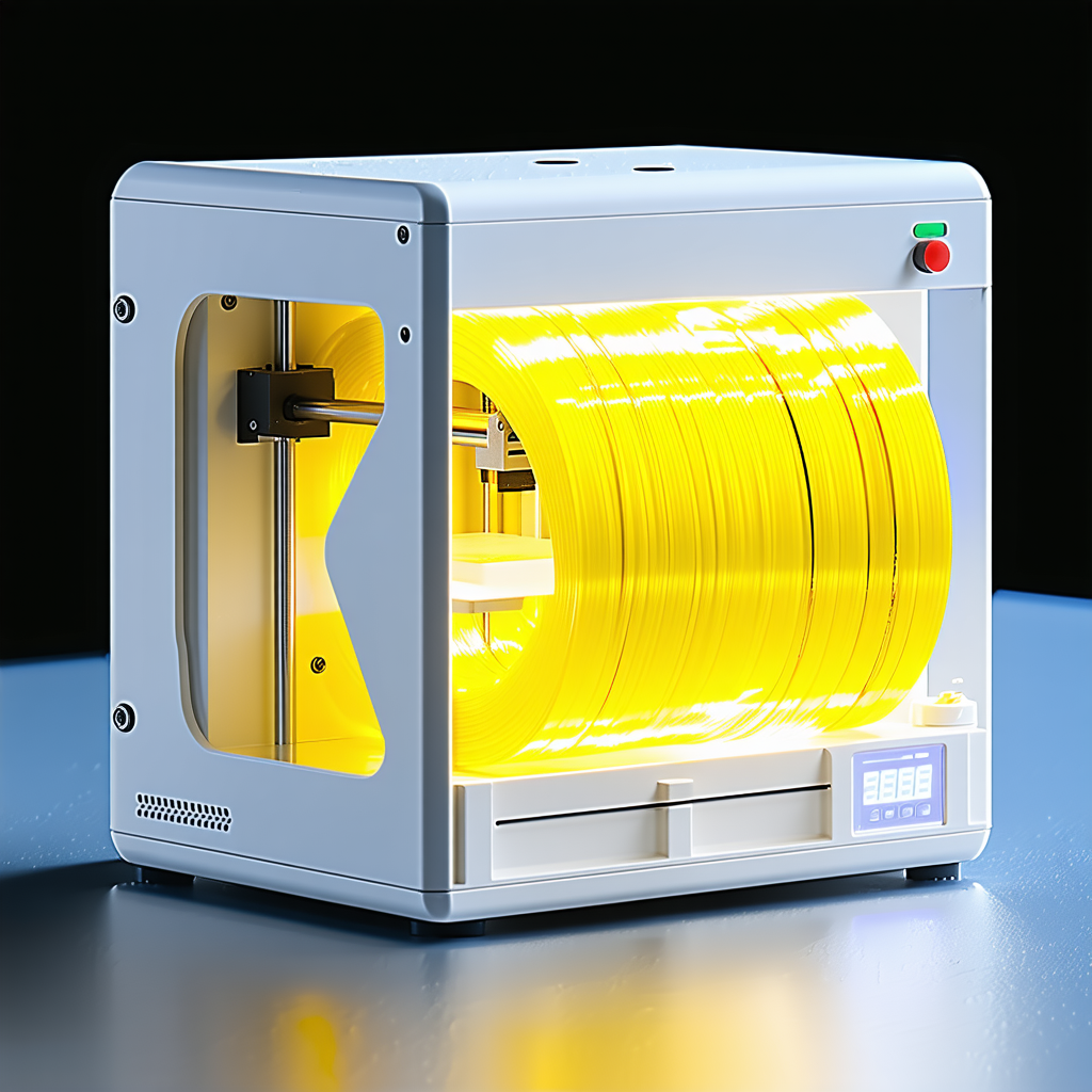A Small, Yellow Plastic Machine Is Sitting On A Table