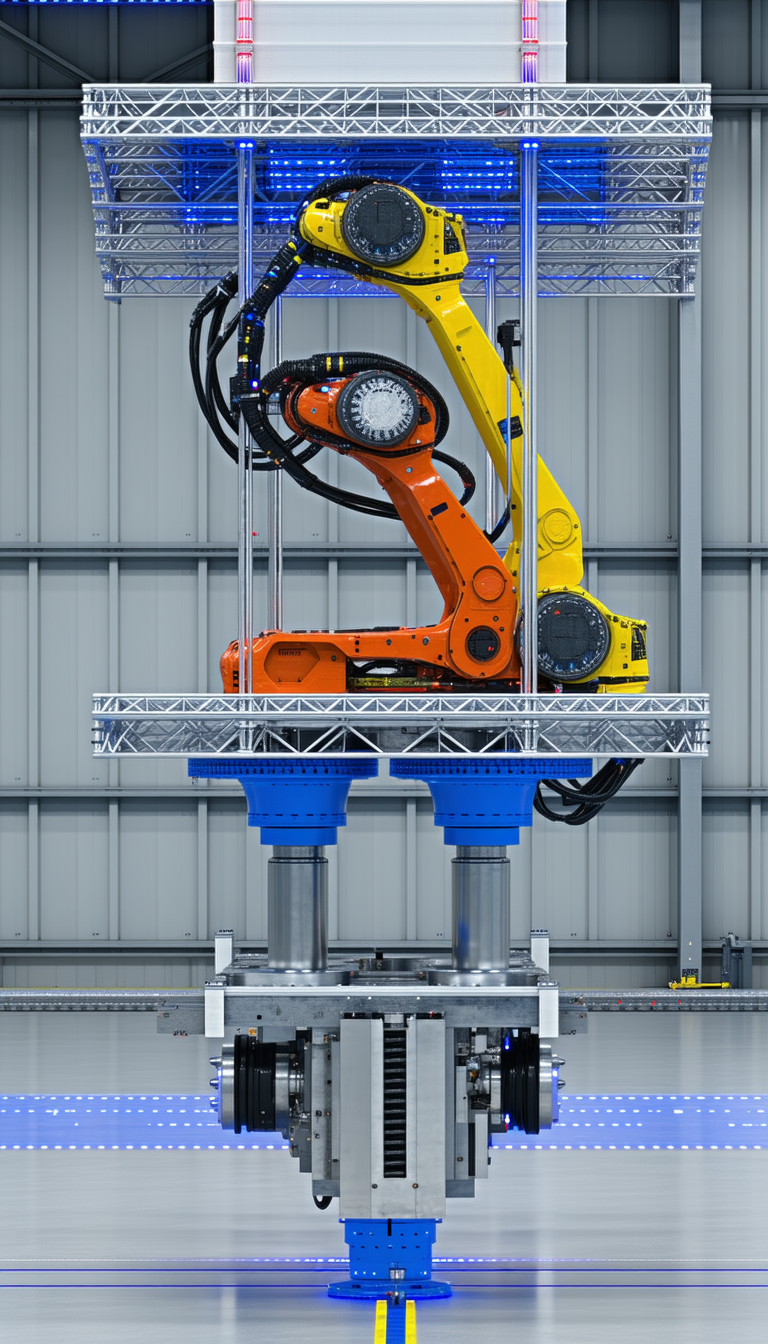 A Large Robot Is Sitting On A Metal Platform
