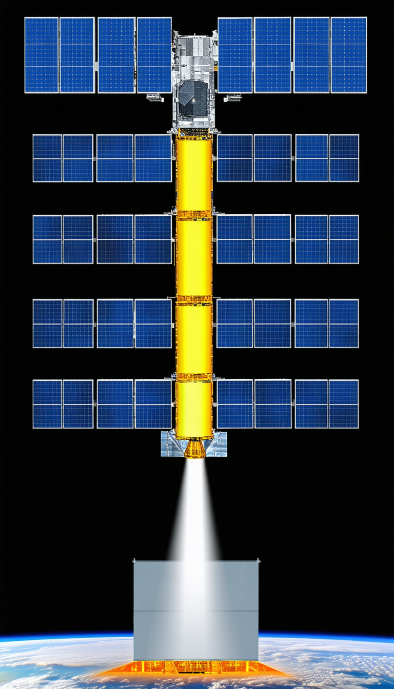 A Large, Yellow Spacecraft With A Solar Panel On Its Side