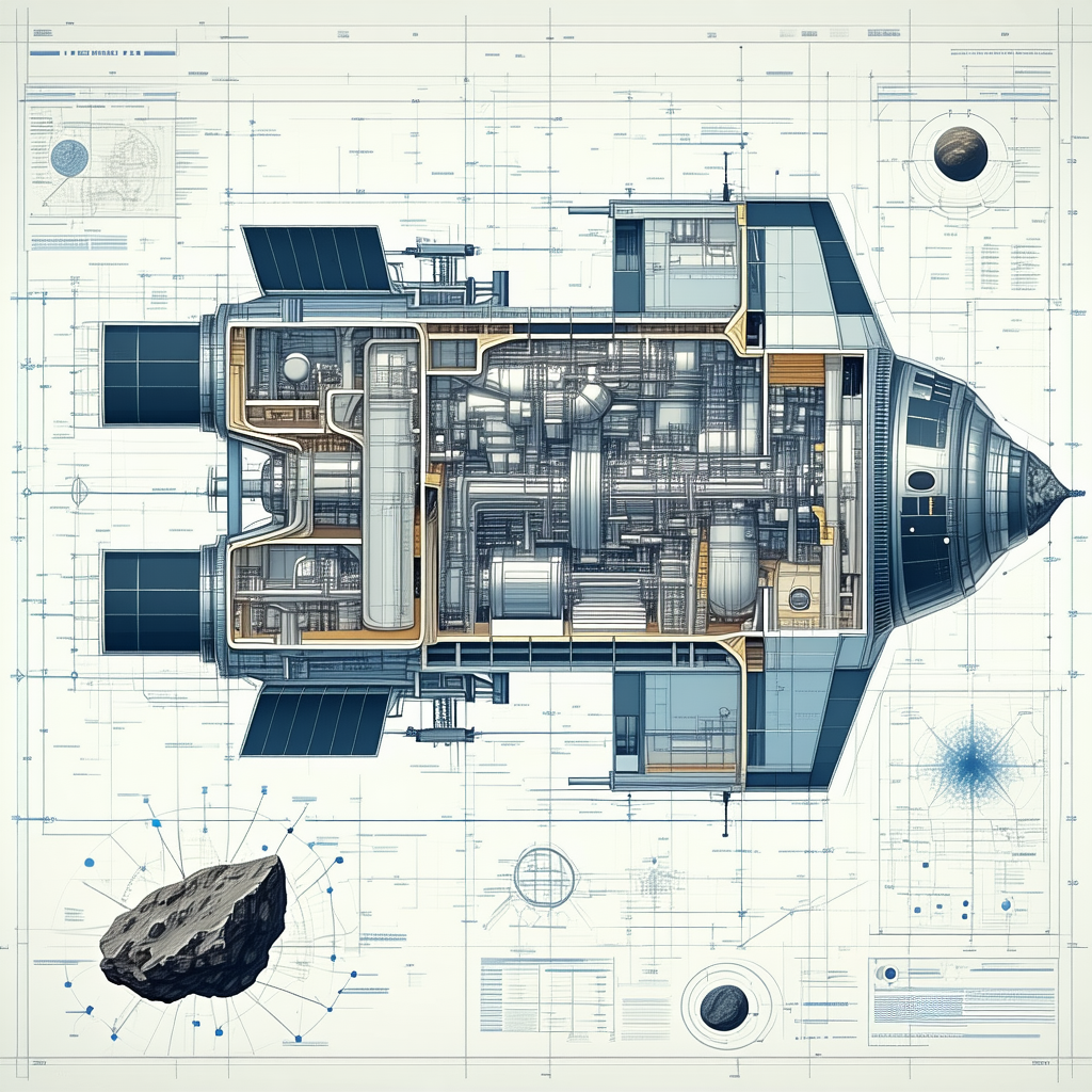 The Image Is A Blueprint Of A Spacecraft, Showcasing Its Various Components