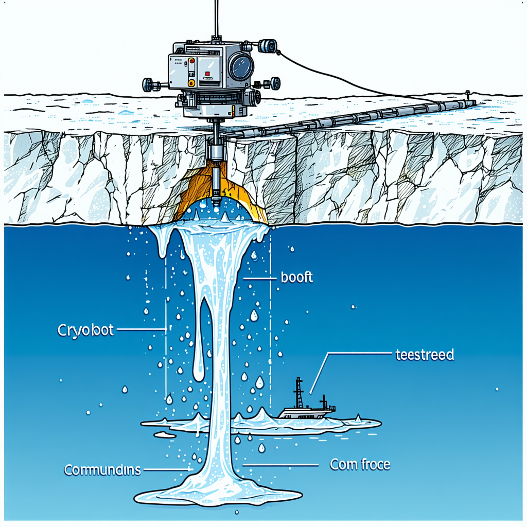 The Image Is A Cartoon Drawing Of A Submarine, With A Large Iceberg In The Background
