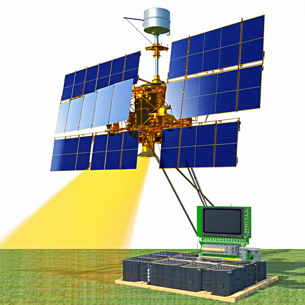 A Large Satellite Dish With A Television Monitor Attached To It