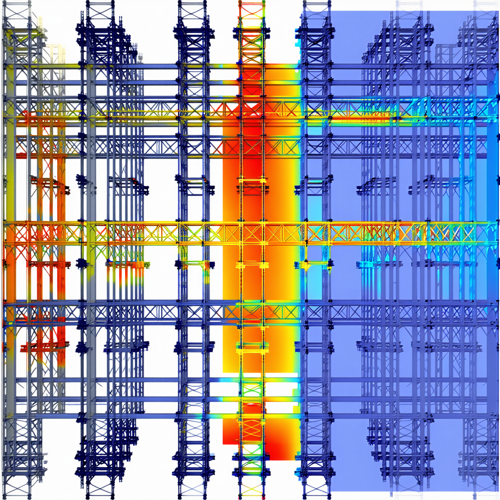 The Image Is A 3d Model Of A Building, Likely A Skyscraper, With A Blue And Yellow Color Scheme