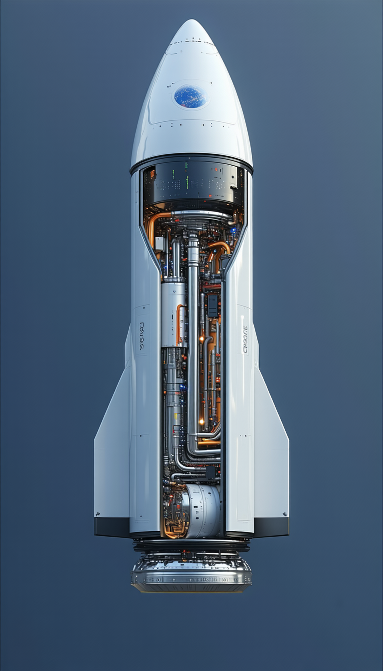 A White Rocket Ship With A Large, Open, And Hollowed-out Center