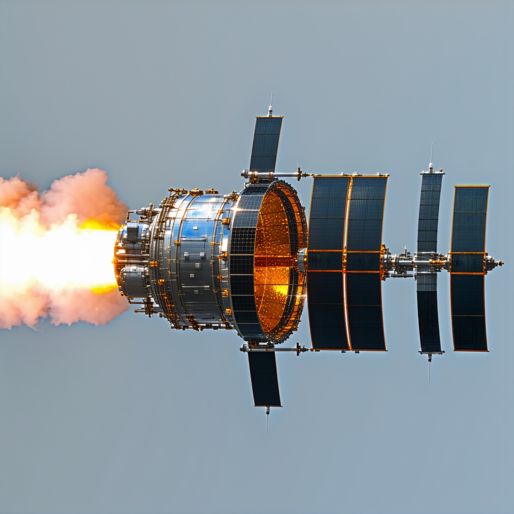 A Space Shuttle With A Large Rocket Engine On Its Side
