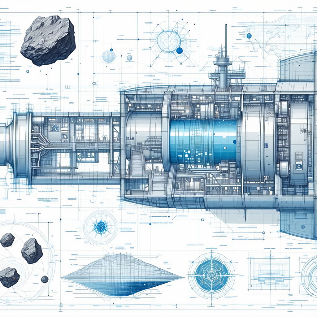 A Blue And White Drawing Of A Space Ship Is Shown