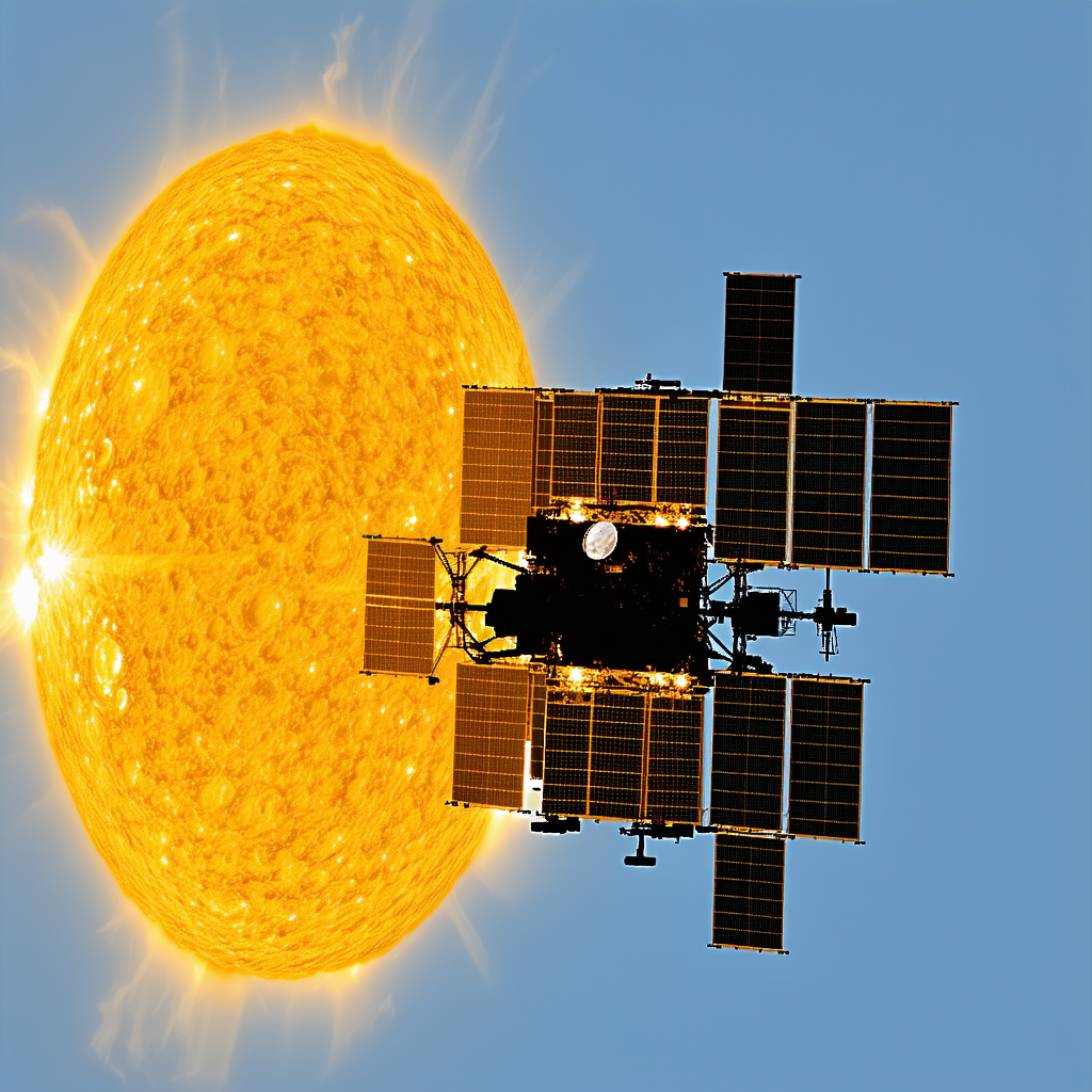 A Spacecraft With A Large Solar Panel On Its Side, Floating In The Sky