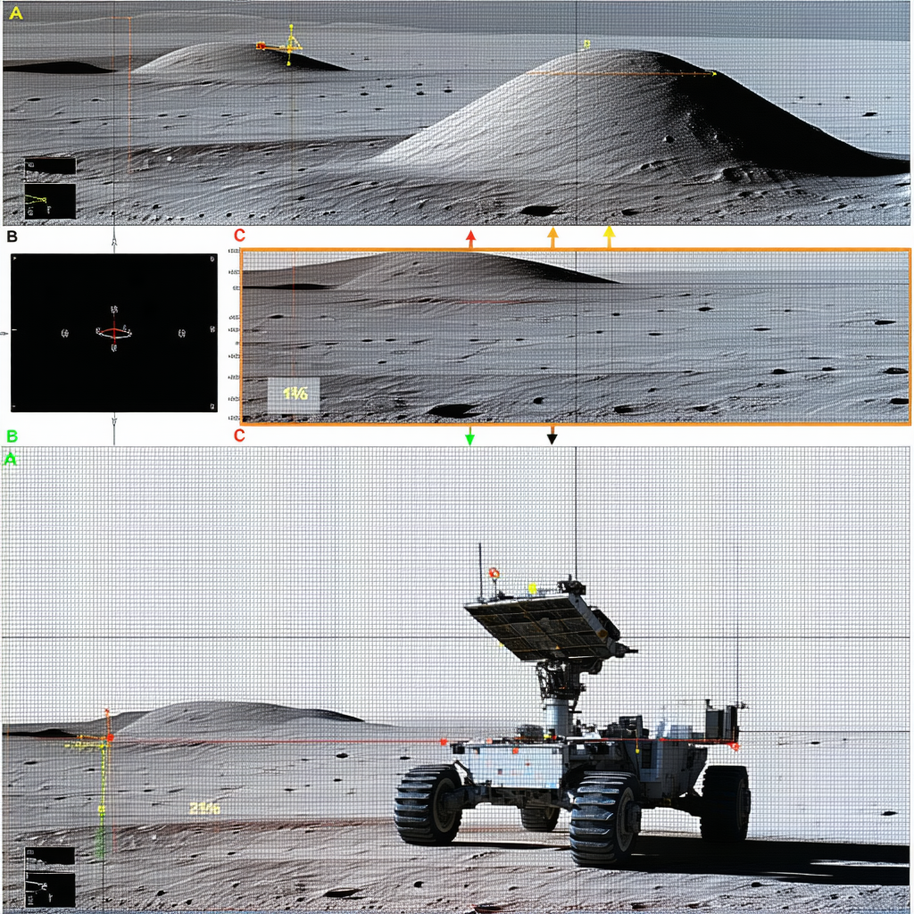A Robotic Vehicle, Possibly A Rover, Driving Across A Rocky Terrain